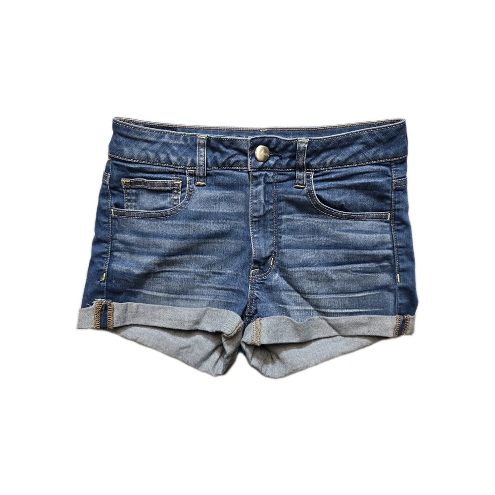 American Eagle‎ Women's Denim Shorts Hi-rise Shortie 6 Cuffed Blue